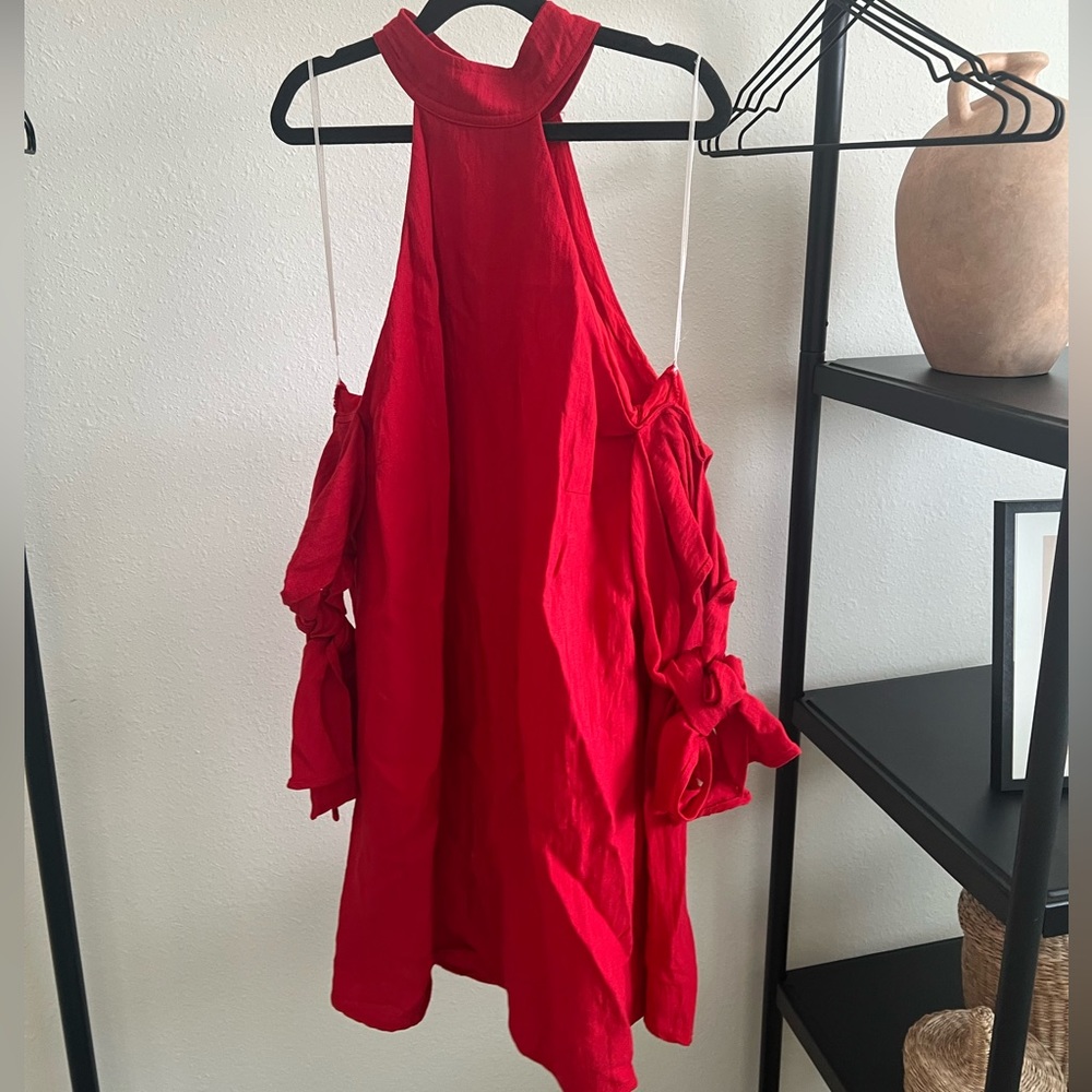 Red off shoulder dress